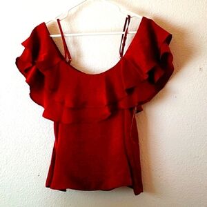 Society Girl Plum Cold Shoulder Ruffled Top Size S
